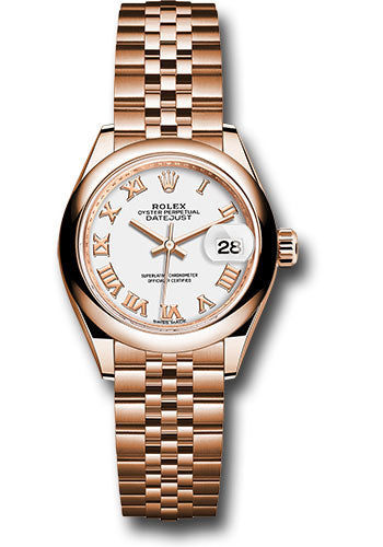 Rolex Everose Gold Lady-Datejust 28 Watch - Domed Bezel - White Roman Dial - Jubilee Bracelet - 279165 wrj