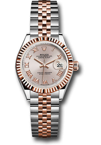 Rolex Steel and Everose Gold Rolesor Lady-Datejust 28 Watch - Fluted Bezel - Sundust Roman Dial - Jubilee Bracelet - 279171 surj