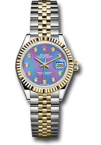 Rolex Steel and Yellow Gold Rolesor Lady-Datejust 28 Watch - Fluted Bezel - Lavender Diamond Dial - Jubilee Bracelet - 279173 ldj