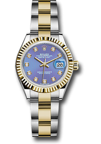 Rolex Steel and Yellow Gold Rolesor Lady-Datejust 28 Watch - Fluted Bezel - Lavender Diamond Dial - Oyster Bracelet - 279173 ldo