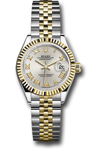 Rolex Steel and Yellow Gold Rolesor Lady-Datejust 28 Watch - Fluted Bezel - Silver Roman Dial - Jubilee Bracelet - 279173 srj