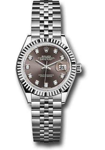 Rolex Steel and White Gold Rolesor Lady-Datejust 28 Watch - Fluted Bezel - Dark Grey Diamond Dial - Jubilee Bracelet - 279174 dgdj
