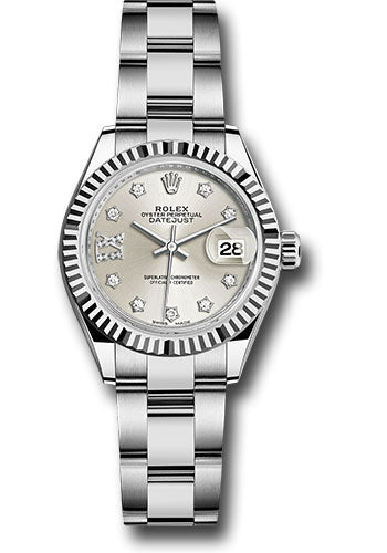 Rolex Steel and White Gold Rolesor Lady-Datejust 28 Watch - Fluted Bezel - Silver Diamond Star Dial - Oyster Bracelet - 279174 s9dix8do