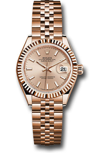 Rolex Everose Gold Lady-Datejust 28 Watch - Fluted Bezel - Pink Sundust Index Dial - Jubilee Bracelet - 279175 pij