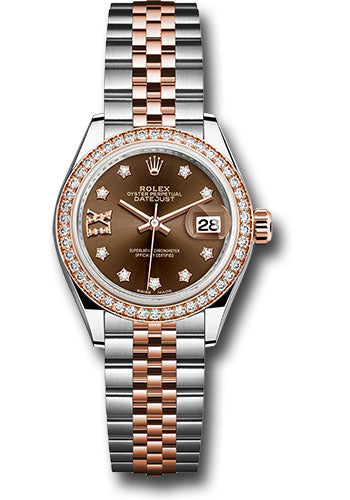 Rolex Steel and Everose Gold Rolesor Lady-Datejust 28 Watch - Diamond Bezel - Chocolate Diamond Star Dial - Jubilee Bracelet - 279381RBR cho9dix8dj