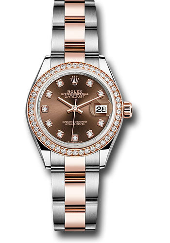Rolex Steel and Everose Gold Rolesor Lady-Datejust 28 Watch - Diamond Bezel - Chocolate Diamond Dial - Oyster Bracelet - 279381RBR chodo