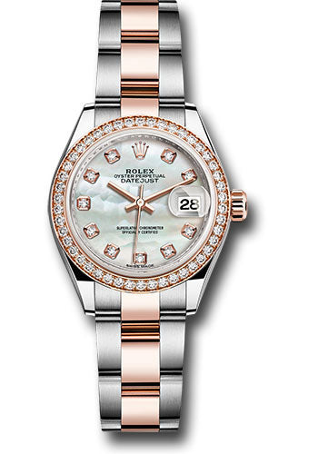 Rolex Steel and Everose Gold Rolesor Lady-Datejust 28 Watch - Diamond Bezel - White Mother-Of-Pearl Diamond Dial - Oyster Bracelet - 279381RBR mdo