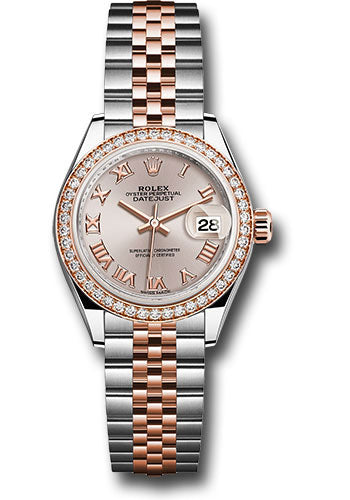 Rolex Steel and Everose Gold Rolesor Lady-Datejust 28 Watch - Diamond Bezel - Sundust Roman Dial - Jubilee Bracelet - 279381RBR surj