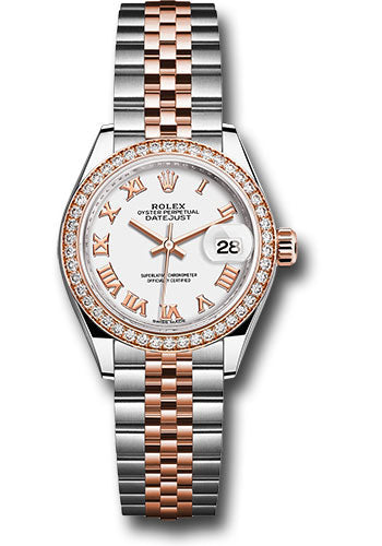 Rolex Steel and Everose Gold Rolesor Lady-Datejust 28 Watch - Diamond Bezel - White Roman Dial - Jubilee Bracelet - 279381RBR wrj
