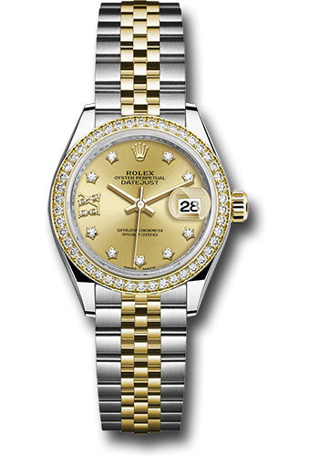 Rolex Steel and Yellow Gold Rolesor Lady-Datejust 28 Watch - Diamond Bezel - Champagne Diamond Star Dial - Jubilee Bracelet - 279383RBR ch9dix8dj
