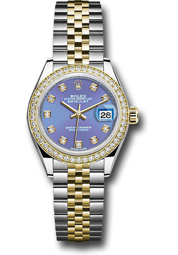 Rolex Steel and Yellow Gold Rolesor Lady-Datejust 28 Watch - Diamond Bezel - Lavender Diamond Dial - Jubilee Bracelet - 279383RBR ldj