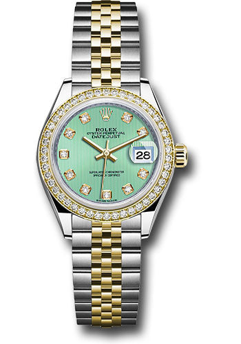 Rolex Steel and Yellow Gold Rolesor Lady-Datejust 28 Watch - Diamond Bezel - Mint Green Diamond Dial - Jubilee Bracelet - 279383RBR mgdj