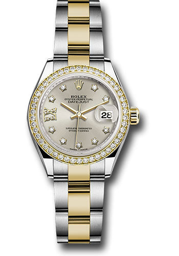 Rolex Steel and Yellow Gold Rolesor Lady-Datejust 28 Watch - Diamond Bezel - Silver Diamond Star Dial - Oyster Bracelet - 279383RBR s9dix8do