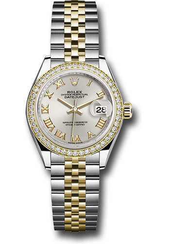 Rolex Steel and Yellow Gold Rolesor Lady-Datejust 28 Watch - Diamond Bezel - Silver Roman Dial - Jubilee Bracelet - 279383RBR srj