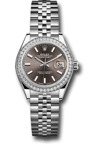 Rolex Steel and White Gold Rolesor Lady-Datejust 28 Watch - 44 Diamond Bezel - Dark Grey Index Dial - Jubilee Bracelet - 279384RBR dgij
