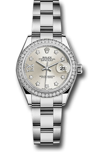 Rolex Steel and White Gold Rolesor Lady-Datejust 28 Watch - 44 Diamond Bezel - Silver Diamond Star Dial - Oyster Bracelet - 279384RBR s9dix8do