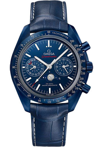 Omega Speedmaster Moonwatch Co-Axial Master Chronometer Moonphase Chronograph Blue Side Of The Moon Watch - 44.25 mm Blue Ceramic Case - Blue Ceramic Dial - Blue Leather Strap - 304.93.44.52.03.001