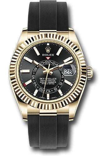 Rolex Yellow Gold Sky-Dweller Watch - Black Index Dial - Oysterflex Bracelet - 2020 Release - 326238 bki