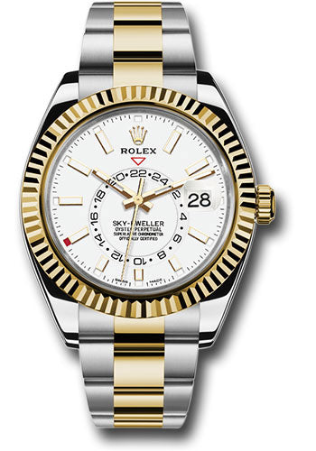 Rolex Yellow Rolesor Sky-Dweller Watch - White Index Dial - Oyster Bracelet - 326933 wh