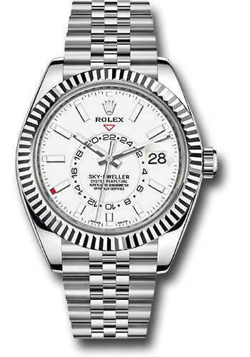 Rolex Oyster Perpetual White Rolesor Sky-Dweller Watch - White Index Dial - Jubilee Bracelet - 326934 wij