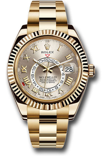 Rolex Yellow Gold Sky-Dweller Watch - Silver Sunray Roman Dial - Gold Bracelet - 326938 s
