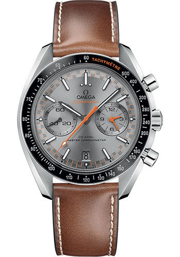 Omega Speedmaster Racing Co-Axial Master Chronograph Watch - 44.25 mm Steel Case - Black Ceramic Bezel - Sun Brushed Grey Dial - Brown Leather Strap - 329.32.44.51.06.001