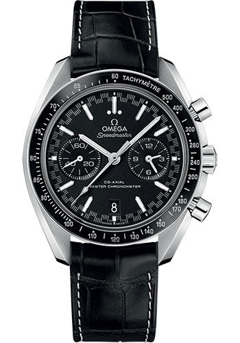 Omega Speedmaster Racing Co-Axial Master Chronograph Watch - 44.25 mm Steel Case - Black Ceramic Bezel - Black Dial - Black Leather Strap - 329.33.44.51.01.001