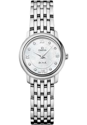 Omega De Ville Prestige Quartz Watch - 24.4 mm Steel Case - Mother-Of-Pearl Diamond Dial - 424.10.24.60.55.001