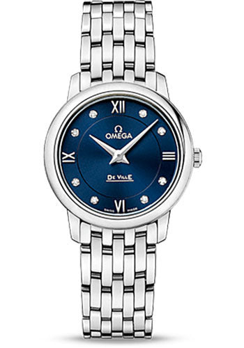 Omega De Ville Prestige Quartz Watch - 27.4 mm Steel Case - Blue Diamond Dial - 424.10.27.60.53.001