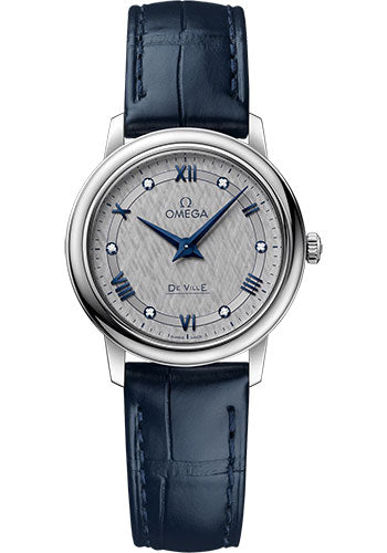 Omega De Ville Prestige Quartz Watch - 27.4 mm Steel Case - Grey Dial - Blue Leather Strap - 424.13.27.60.56.001