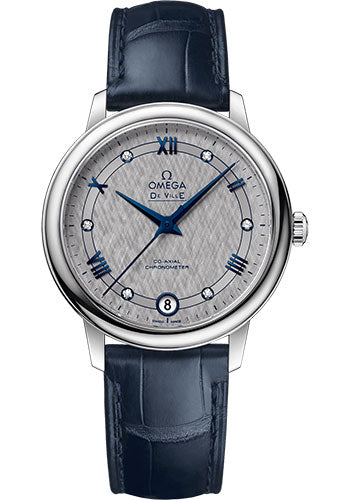 Omega De Ville Prestige Co-Axial Watch - 32.7 mm Steel Case - Grey Dial - Blue Leather Strap - 424.13.33.20.56.002