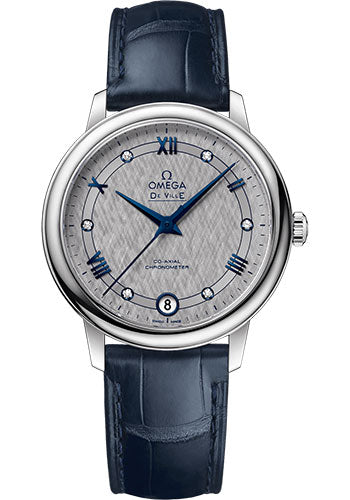 Omega De Ville Prestige Co-Axial Watch - 32.7 mm Steel Case - Grey Dial - Blue Leather Strap - 424.13.33.20.56.002
