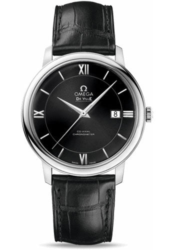 Omega De Ville Prestige Co-Axial Watch - 39.5 mm Steel Case - Black Dial - Black Leather Strap - 424.13.40.20.01.001
