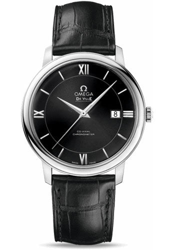 Omega De Ville Prestige Co-Axial Watch - 39.5 mm Steel Case - Black Dial - Black Leather Strap - 424.13.40.20.01.001