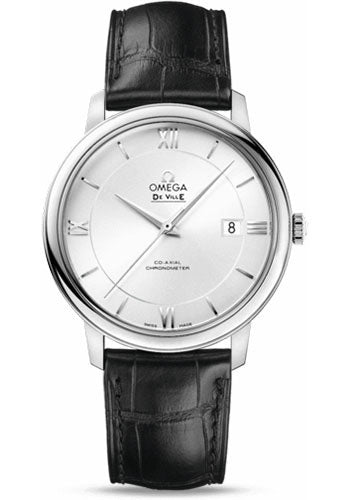 Omega De Ville Prestige Co-Axial Watch - 39.5 mm Steel Case - Silver Dial - Black Leather Strap - 424.13.40.20.02.001