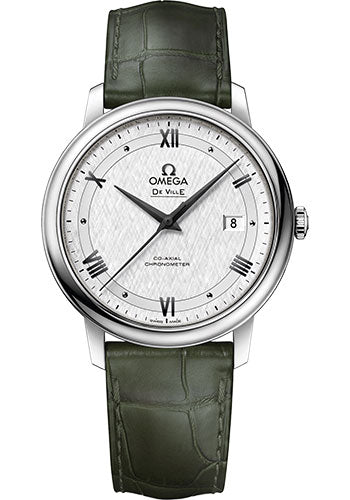 Omega De Ville Prestige Co-Axial Watch - 39.5 mm Steel Case - White Silvery Dial - Leather Strap - 424.13.40.20.02.006