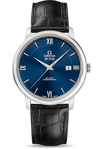 Omega De Ville Prestige Co-Axial Watch - 39.5 mm Steel Case - Blue Dial - Black Leather Strap - 424.13.40.20.03.001