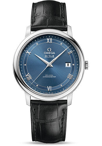 Omega De Ville Prestige Co-Axial Watch - 39.5 mm Steel Case - Blue Dial - Black Leather Strap - 424.13.40.20.03.002