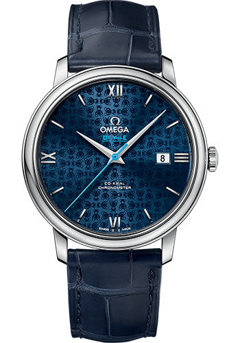 Omega De Ville Prestige Co-Axial Orbis Watch - 39.5 mm Steel Case - Blue Dial - Blue Leather Strap - 424.13.40.20.03.003