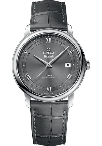 Omega De Ville Prestige Co-Axial Watch - 39.5 mm Steel Case - Grey Dial - Grey Leather Strap - 424.13.40.20.06.001