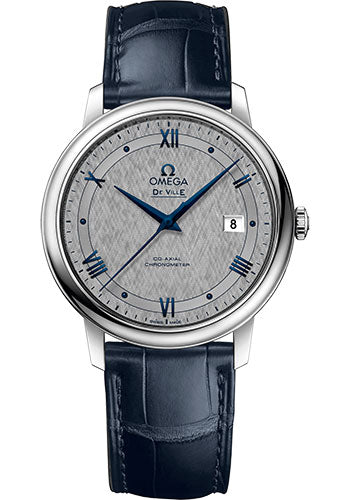 Omega De Ville Prestige Co-Axial Watch - 39.5 mm Steel Case - Grey Dial - Blue Leather Strap - 424.13.40.20.06.002