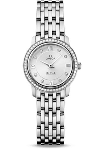 Omega De Ville Prestige Quartz Watch - 24.4 mm Steel Case - Diamond Bezel - Silver Diamond Dial - 424.15.24.60.52.001