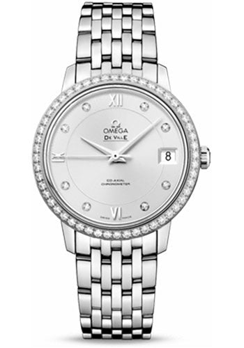 Omega De Ville Prestige Co-Axial Watch - 32.7 mm Steel Case - Diamond Bezel - Silver Diamond Dial - 424.15.33.20.52.001