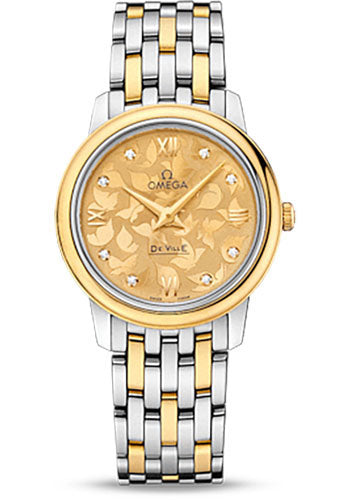 Omega De Ville Prestige Quartz Watch - 27.4 mm Steel And Yellow Gold Case - Champagne Diamond Dial - 424.20.27.60.58.002