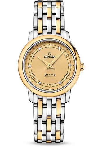 Omega De Ville Prestige Quartz Watch - 27.4 mm Steel Case - Champagne Diamond Dial - Steel And Yellow Gold Bracelet - 424.20.27.60.58.003