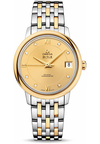 Omega De Ville Prestige Co-Axial Watch - 32.7 mm Steel And Yellow Gold Case - Champagne Diamond Dial - 424.20.33.20.58.001