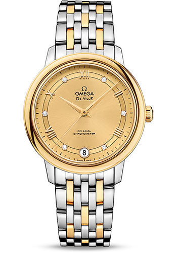 Omega De Ville Prestige Co-Axial Watch - 32.7 mm Steel Case - Yellow Gold Bezel - Champagne Diamond Dial - Steel And Yellow Gold Bracelet - 424.20.33.20.58.002