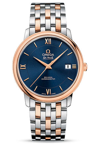 Omega De Ville Prestige Co-Axial Watch - 36.8 mm Steel Case - 18K Red Gold Bezel - Blue Dial - Red Gold-Steel Bracelet - 424.20.37.20.03.002