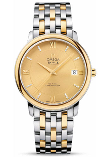 Omega De Ville Prestige Co-Axial Watch - 36.8 mm Steel And Yellow Gold Case - Champagne Diamond Dial - 424.20.37.20.58.001