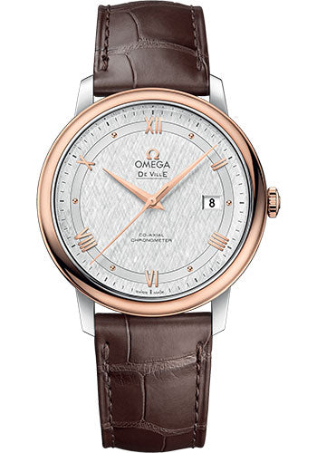 Omega De Ville Prestige Co-Axial Watch - 39.5 mm Steel And Red Gold Case - White Silvery Dial - Brown Leather Strap - 424.23.40.20.02.002